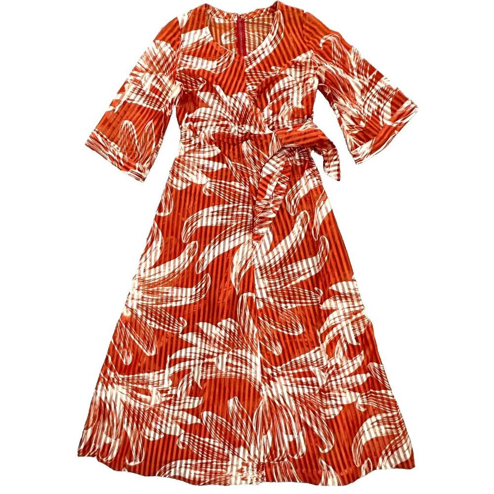 Vintage 70s Maxi Dress Womens Small See Through Flutter Sleeve Waist Tie